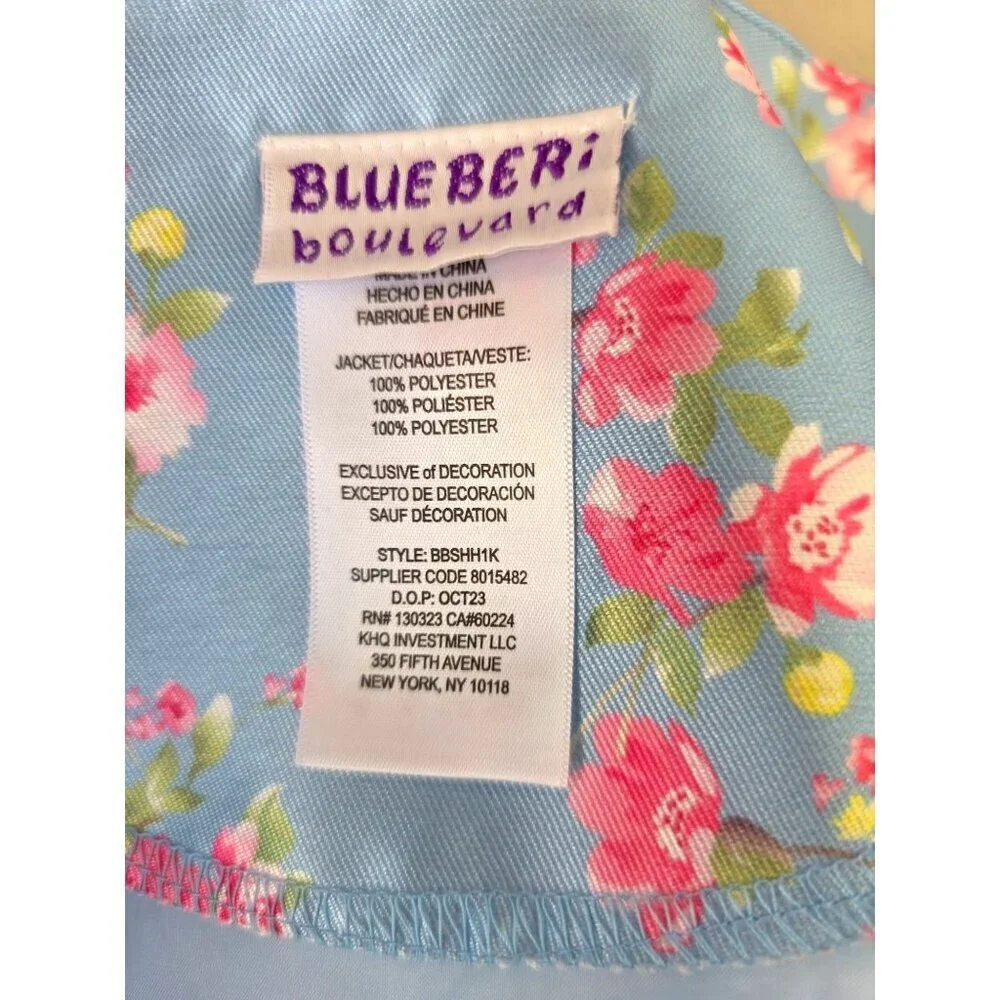Blueberi Boulevard Floral Satin Jacket Girl Sz 6 Big Rhinestone Buttons Long Slv